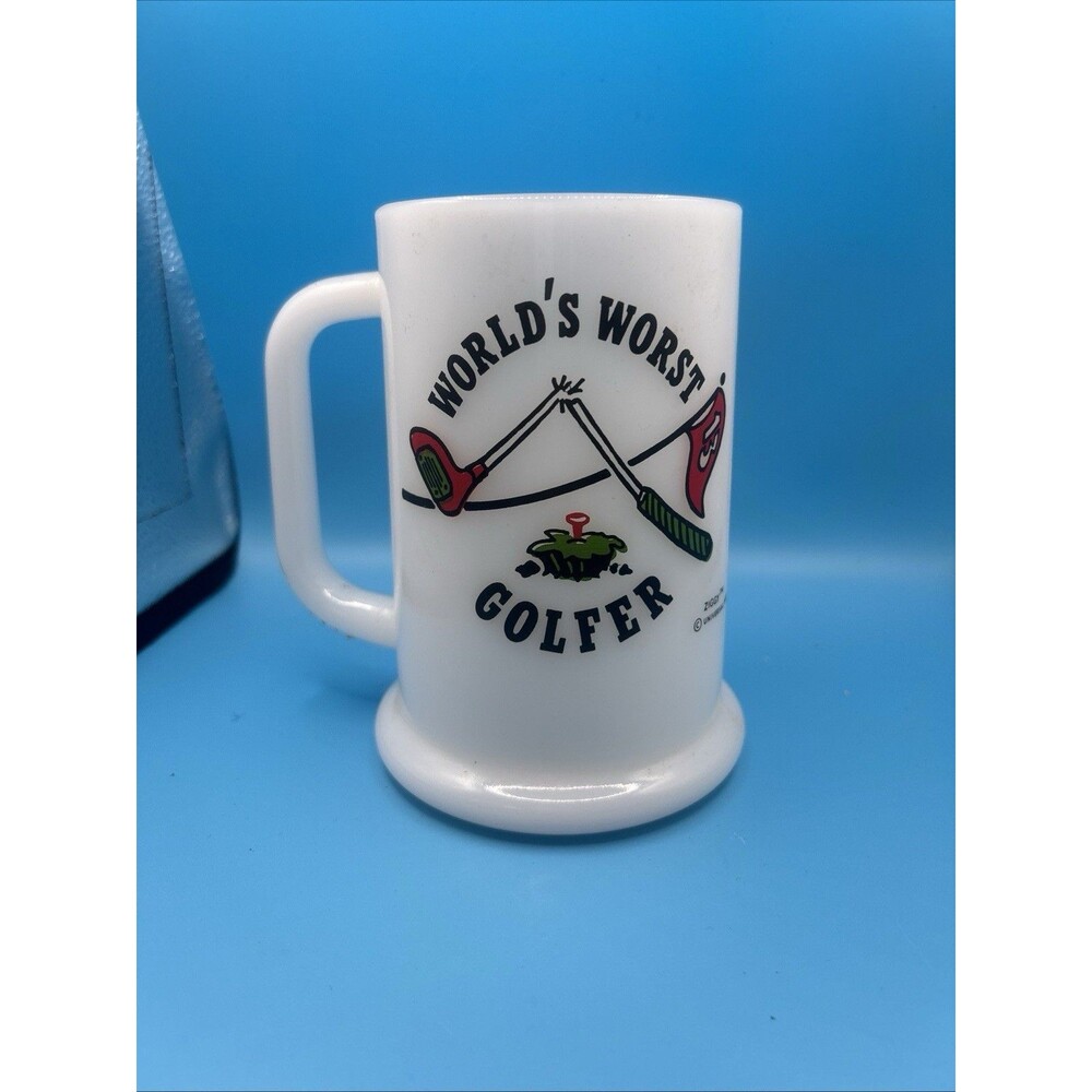 VTG 1976 ZIGGY COFFEE MUG WORLDS WORST GOLFER WHITE MILK GLASS TOM WILSON